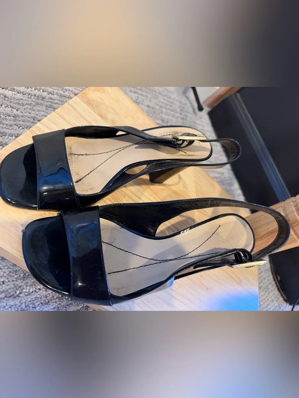 kate spade Black Patent Slingback Block Heel Sandals